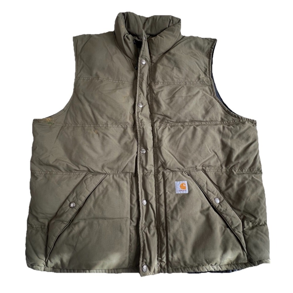 Carhartt Puffer Vest Men's Size XL Olive Green Down‎ Button Down